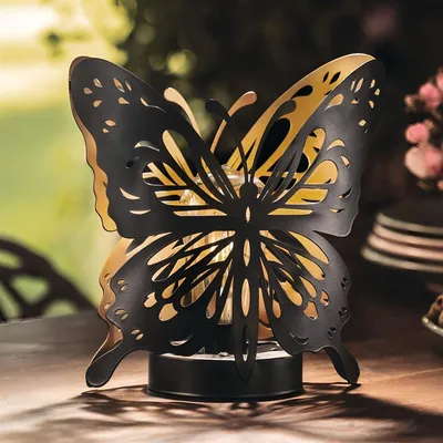 Produktbild von Solar LED Deko "Schmetterling" aus Metall, schwarz / gold, Solarlampe wetterfest, Outdoor Gartendeko
