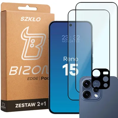 Produktbild von 2x Gehärtetes Glas + Kameraschutz für Oppo Reno 15, Bizon Glass Edge Pack, Schwarz