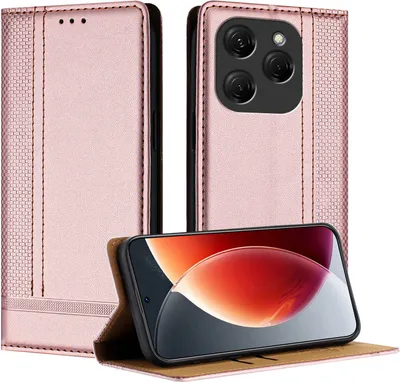 Produktbild von Handyhülle für Tecno Spark 20 Pro Leder Flip Klappbare Schutzhülle mit Standfunktion Pink