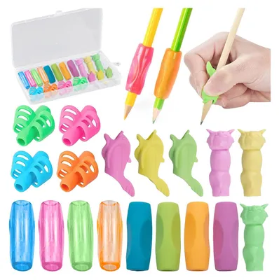 Produktbild von 18-teilige Bleistiftgriffe, Bleistiftgriffe in mehrfarbigen Designs, weiche Silikon-Bleistiftgriffe für Kinder, bequeme Schreibhilfe, Bleistifthalter für Schüler, Kinder, Kleinkinder im Vorschulalter, Geschenke