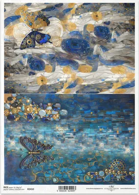 Zdjęcie produktu dla Papier ryżowy do decoupage A4 ITD-R2410 motyle, kamienie szlachetne, mozaiki