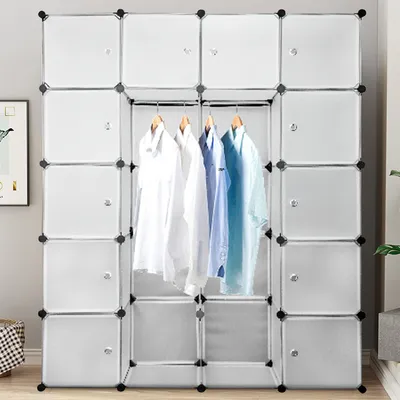 Produktbild von Jiubiaz Kleiderschrank Kleiderschränke Kinderregal Badregal Schuhregal DIY Stabil Aufbewahrung Schrank 20 Würfel Weiß