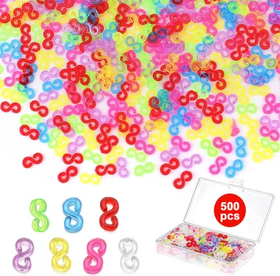 Produktbild von 500 Stück Loom Bands S-Clips, buntes S-Clip-Gummiband, Kunststoff-Verbindungsclip, Nachfüllset für Loom Band-Haken, zum Basteln, Herstellen von DIY-Armbandverbindern, Weben von Halsketten und Schmuckzubehör