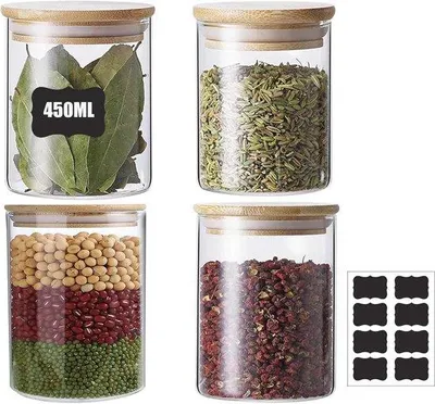 Image de Casseroles en verre à haute résistance avec couvercle en bambou - 500 ml