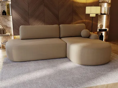 Produktbild von GrainGold Ecksofa L-Form Rechts Aurio O- Ecksofa mit Schlaffunktion und Bettkasten- Moderne Ecksofa, Wohnzimmer Ecksofa- Eckcouch Hellbraun (Lambi 10)