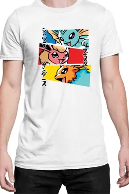 Obrázek produktu pro Pánské Tričko Japan Manga Anime Comics Animation Pokeball Eevee Evolutions, Man L / Bílý