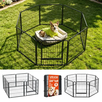 Image de VEVOR, enclos pour chiots, parc pour chiots, clôture pour chiots, 61 cm, 8 pièces. Espace de jeu pour petits chiens, chats et autres petits animaux. Pliable, adaptable à différentes formes, utilisable de multiples façons