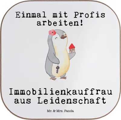 Produktbild von Mr. & Mrs. Panda Getränkeuntersetzer Immobilienkauffrau Leidenschaft - Weiß - Geschenk, Lustig, Coaster, Immobilienmaklerin, gläseruntersetzer, Ausbildung, Witzig, Spruch