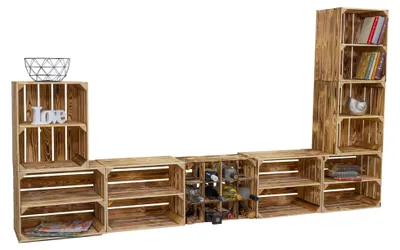 Produktbild von Wohnwand "Paris" mit TV Board und Kombiregalen (Geflammt)