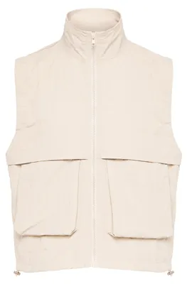Produktbild von Damen Weste beige Größe M mit Stehkragen, Reißverschluss und Pattentaschen