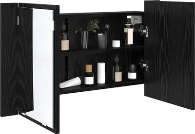 Image de vidaXL Armoire de toilette noire imitation chêne 80 x 12 x 45 cm
