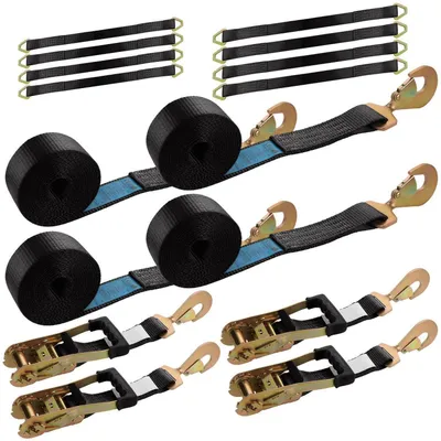 Immagine prodotto di Cinghie di fissaggio per autotrasporto, 50 mm x 3 m, set da 4, capacità 5000 daN, con tenditore e ganci, colore nero