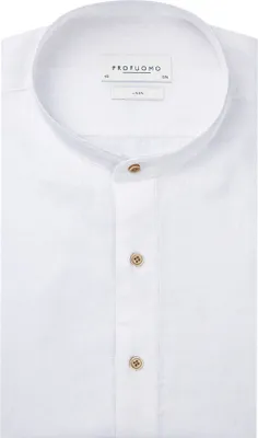 Produktbild von Profuomo Hemd weiß Leinen Slim Fit Stehkragen