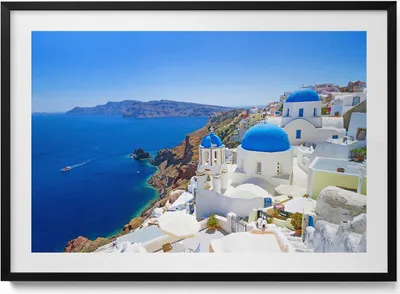 Produktbild von Blick auf die griechische Architektur– Wandbild mit Rahmen – Gerahmtes Bild  – Wanddekoration – 100x70 cm –  Schwarz Rahmen