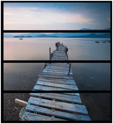 Produktbild von Wallario Möbelfolie / Aufkleber, geeignet für Ikea Malm Kommode mit 4 Schubfächern - Steg am See- Idylle bei Sonnenuntergang