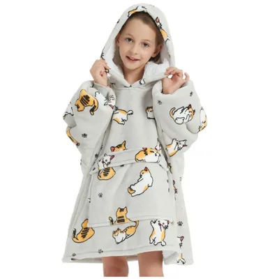 Produktbild von Kinder Hoodie Decke Katze mit Ärmeln Fleece 75 cm für 6–10 Jahre