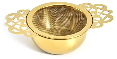 Image de Infuseur à thé en vrac - Filtre en acier inoxydable à mailles fines, avec double anse et égouttoir - Pour tasses, théières et thermos - Or