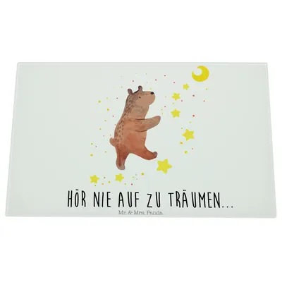 Produktbild von Mr. & Mrs. Panda Schneidebrett Aus Glas Bär Träume - Weiß - Geschenk, schneidunterlage, Teddy, Hackbrett, Träumen, Schneideplatte, Traumdeutung, Traum, Schneidbrett
