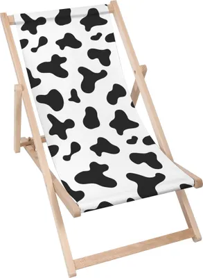 Produktbild von Dreamroots Liegestuhl klappbar Holz, Buchenholz bis zu 130 kg, Sonnenliege klappbar mit 3-stufiger Neigungsregulierung der Rückenlehne, Cow B&W