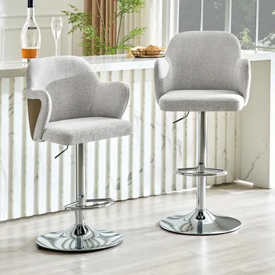 Produktbild von okwish 2er-Set Verstellbares Barhocker mit 360°-Drehfunktion, Drehstuhl integrierter Fußstütze, höhenverstellbar, Grau+Braun