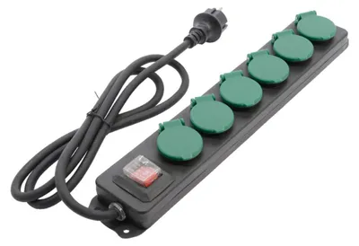 Produktbild von Decoris Steckdosenleiste - 6-fach - schwarz/grun - 1,5 Meter - Wasserdicht - Verlangerungskabel