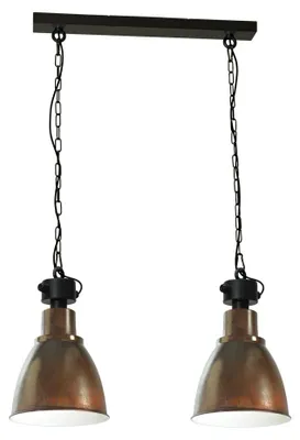 Productafbeelding van Landelijke eettafellamp Industria 2x27 bruin met zwart 2-lichts