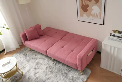 Produktbild von okwish Klappbares Schlafsofa Daybett mit Schlaffunktion,Gästebett Couch Sofa Bettsofa mit Großer Liegefläche, Polstersofa mit Kissen und seitlichen Aufbewahrungstaschen,Rosa