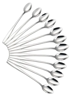 12 Edelstahl-Latte-Löffel, lang, 19,5 cm, silber
