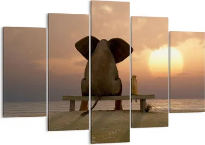Produktbild von Bild auf Leinwand - Leinwandbild - Elefant Ufer Meer - 150x100cm - Wand Bild - Wanddeko - Leinwanddruck - Bilder - Kunstdruck - Wanddekoration - Leinwand bilder - Wandkunst - EA150x100-3555