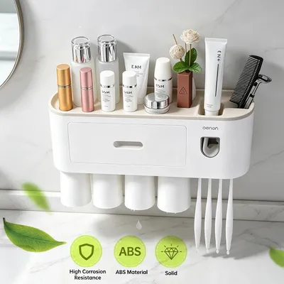 Produktbild von Wandmontage Zahnbürstenhalter Automatisch Zahnpastaspender 4 Zahnbürstenschlitze