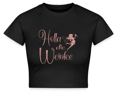 Produktbild von Spreadshirt Holla Die Weinfee Fake-Glitzer Crop Top, S, Schwarz