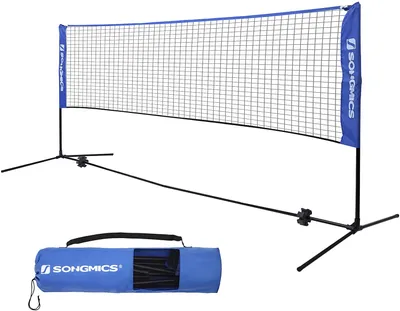 Produktbild von SONGMICS Badmintonnetz, Tennisnetz, höhenverstellbar, Set bestehend aus Netz, stabilem Eisen-Gestell und Transporttasche SYQ400