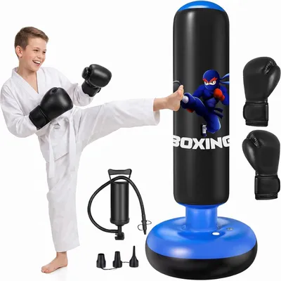 Productafbeelding van Bokszak 160 cm, met bokshandschoenen en pomp, voor thuis