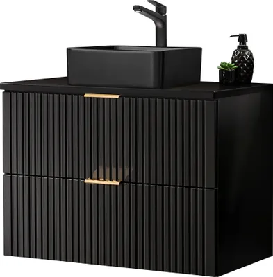 Produktbild von Waschtisch, 81cm, mit schwarzem Aufsatzwaschbecken, ADELAIDE-56-BLACK, in matt schwarz gerillt, B/H/T ca. 80,6/72,2/46,5 cm