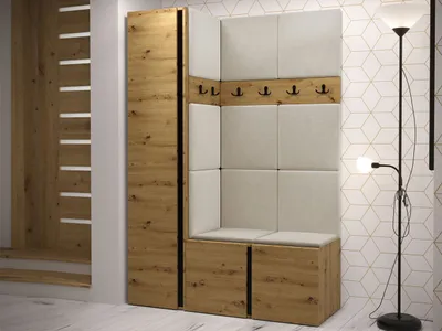Obrázek produktu pro Předsíňová stěna s botníkem a panely 42x42 SELAND 5 - dub artisan / béžová