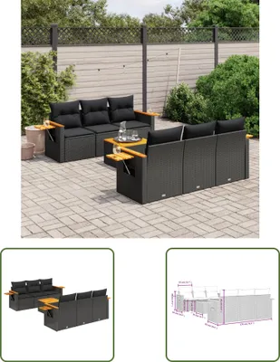 Produktbild von The Living Store 7-tlg. Garten-Sofagarnitur mit Kissen Schwarz Poly Rattan