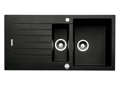 Produktbild von NABER Spüle ANGOLA 150 in NERO mit Drehexcentergarnitur verchromt / Auflagespüle / 60 cm Schrankbreite