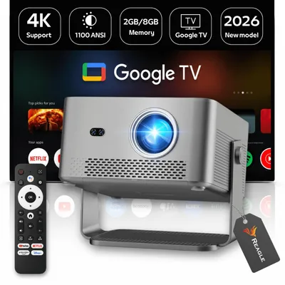 Immagine prodotto di Google TV Proiettore Full HD 1080P 1100 ANSI 4K HDR10+ WiFi Bluetooth Autofocus Correzione Keystone 140" Portatile 180° Smart TV Reagle