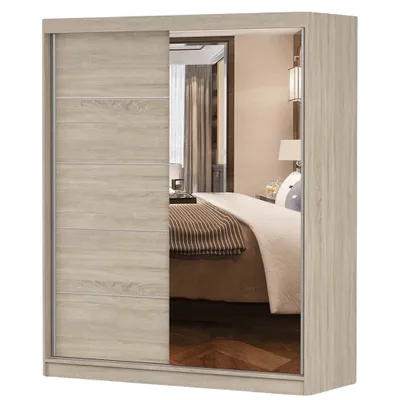 Image de Armoire à portes coulissantes Armoire Bono 05, 160 cm, Sonoma/Sonoma avec miroir