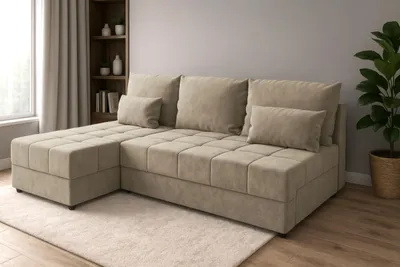 Zdjęcie produktu dla Narożnik DOMINO L FIT z funkcją spania 120x200, pojemnik na pościel, uniwersalny L/P, Kronos paros 03 beżowy, 206 cm