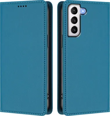Produktbild von Handyhülle für Samsung Galaxy S21+ 5G, Kunstleder Klapphülle Stoßfeste Magnetische Hülle mit Ständer Blau