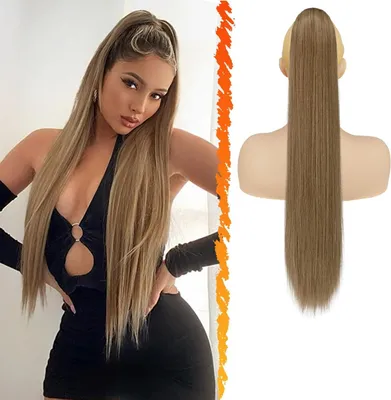 Produktbild von BARSDAR Lang Glattes Pferdeschwanz 66cm Synthetik Haarverlängerung Clip Braun