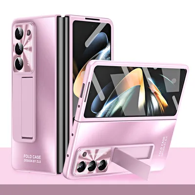 Obrázek produktu pro Pouzdro na Samsung Galaxy Z Fold 5 galvanizované tvrdé PC pouzdro se stojánkem a ochranou displeje, objektivu Růžový