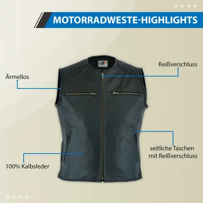 Produktbild von Motorrad Kutte Lederweste Bikerweste Motorradweste Kragenlose schwarz, Größe:52/L