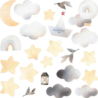 Produktbild von Wandaufkleber Kinderzimmer – Wandsticker für Baby & Kinder – Selbstklebende Wanddekoration – Abnehmbar ohne Rückstände – Deko für Mädchen & Jungen - Pastellfarbene Aquarelllandschaften von Natur und Himmel100x118 cm