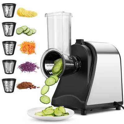 Gemüseschneider 250 W, Edelstahl, 5 Schneidtrommeln, BPA-frei