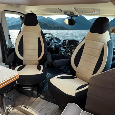 Immagine prodotto di Coprisedili auto per Coprisedili per Fiat Ducato camper | Con copribraccioli | CBS | Nero/Beige