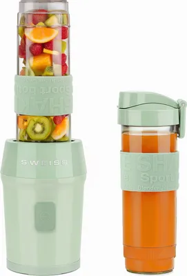 Produktbild von Mini-Mixer, Tragbarer Smoothie-Mixer MOOV7, 2 Trinkflaschen à 570 ml mit Reiseverschluss, 4 Edelstahlklingen, 300 W, Spülmaschinengeeignet, Grün
