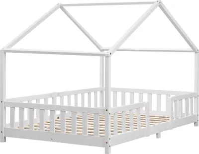 Produktbild von Kinderbett ’Treviolo‘ in Haus-Optik mit Rausfallschutz Kiefernholz 120 x 200 cm Weiß