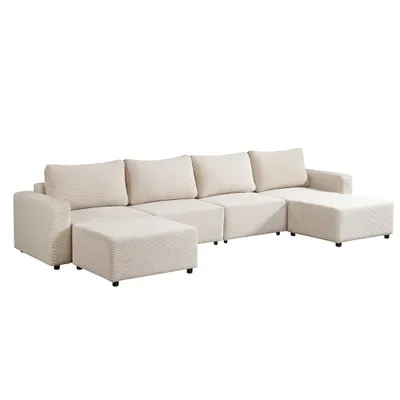 Produktbild von HOME DELUXE Modulares Schlafsofa VINA XXL, Beige - inkl. Stauraum | Cordsofa, Sofa mit Schlaffunktion, Couch